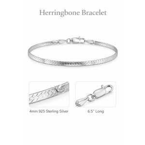 925 Sterling Silver Herringbone Bracelet 4mm Flat Snake Chain 6.5" Women Silver